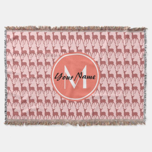 Monogrammed Pink Salmon Deer, Gepersonaliseerde Na Deken (Voorkant)