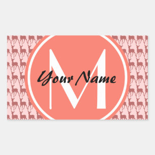 Monogrammed Pink Salmon Deer, Gepersonaliseerde Na Rechthoekige Sticker