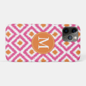 Monogrammed Pink Tangerine Diamond Ikat Pattern Case-Mate iPhone Case (Achterkant (horizontaal))