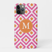 Monogrammed Pink Tangerine Diamond Ikat Pattern Case-Mate iPhone Case (Achterkant)