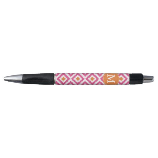 Monogrammed Pink Tangerine Diamond Ikat Pattern Pen (Voorkant)
