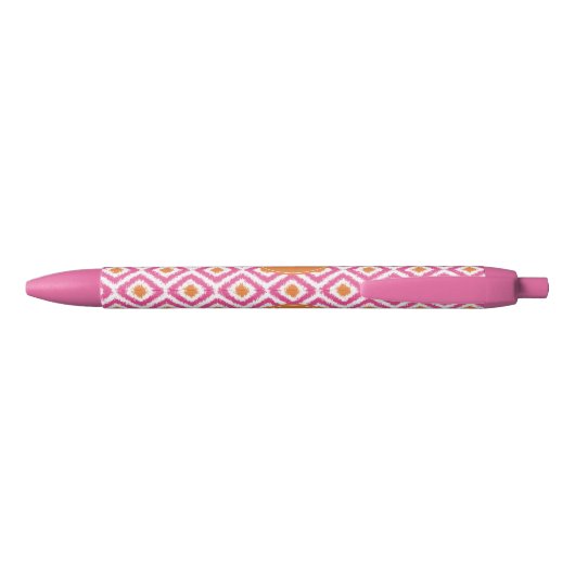 Monogrammed Pink Tangerine Diamond Ikat Pattern Zwarte Inkt Pen (Achterkant)