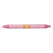 Monogrammed Pink Tangerine Diamond Ikat Pattern Zwarte Inkt Pen (Voorkant)