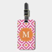Monogrammed Pink Tangerine Diamonds Ikat Pattern Bagagelabel (Voorkant verticaal)