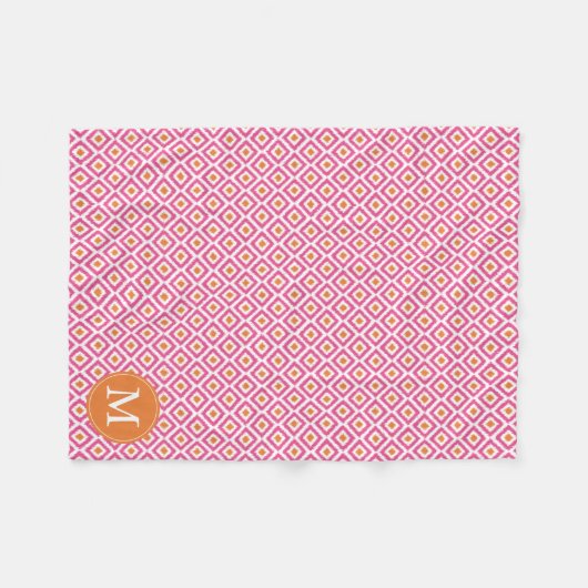 Monogrammed Pink Tangerine Diamonds Ikat Pattern Fleece Deken (Voorkant (Horizontaal))