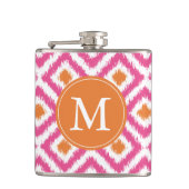 Monogrammed Pink Tangerine Diamonds Ikat Pattern Heupfles (Voorkant)