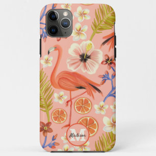 Monogrammed Pink Tropical Flamingo Floral Pattern Case-Mate iPhone Case