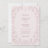 Monogrammed Pink Wedding Uitnodiging (Voorkant)