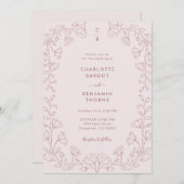 Monogrammed Pink Wedding Uitnodiging (Voorkant / Achterkant)