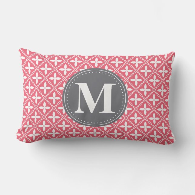 Monogrammed Pink White Floral Lattice Pattern Kussen (Voorkant)