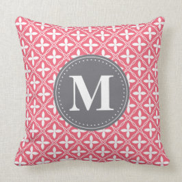 Monogrammed Pink White Floral Lattice Pattern Kussen