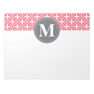 Monogrammed Pink White Floral Lattice Pattern Notitieblok