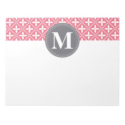 Monogrammed Pink White Floral Lattice Pattern Notitieblok (Voorkant)