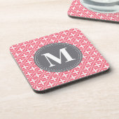 Monogrammed Pink White Floral Lattice Pattern Onderzetter (Linkerzijde)