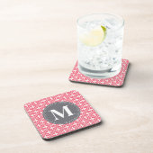 Monogrammed Pink White Floral Lattice Pattern Onderzetter (Rechterzijde)