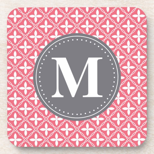 Monogrammed Pink White Floral Lattice Pattern Onderzetter (Voorkant)