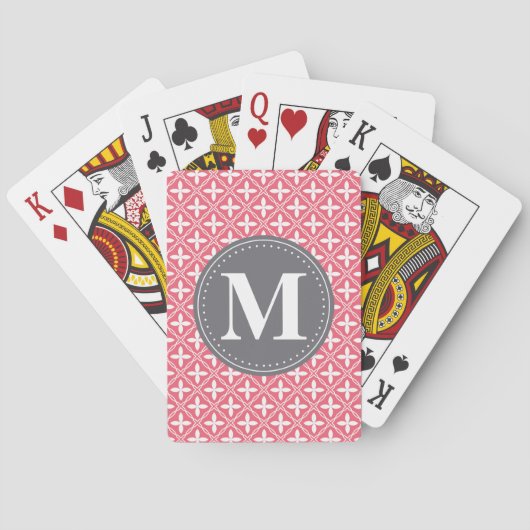 Monogrammed Pink White Floral Lattice Pattern Pokerkaarten (Achterkant)