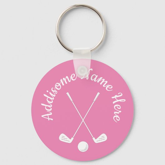 Monogrammed Pink White golfball club Dames Keych Sleutelhanger (Voorkant)