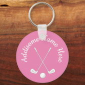 Monogrammed Pink White golfball club Dames Keych Sleutelhanger (Voorkant)