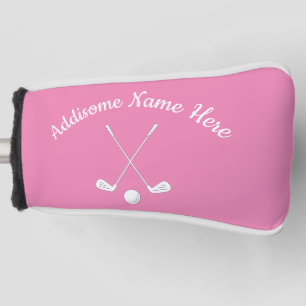 Monogrammed Pink White golfballclub Dames Golfheadcover
