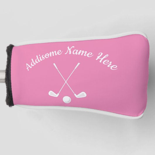 Monogrammed Pink White golfballclub Dames Golfheadcover (Voorkant)
