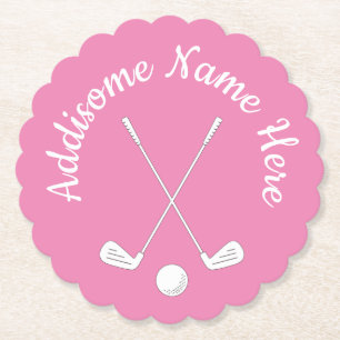 Monogrammed Pink White golfballclub Dames    Kartonnen Onderzetters
