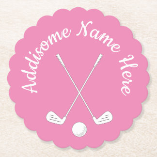 Monogrammed Pink White golfballclub Dames Kartonnen Onderzetters