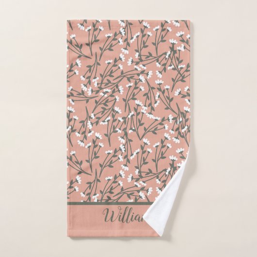 Monogrammed Pink White Green Floral Bad Handdoek (Handdoek)