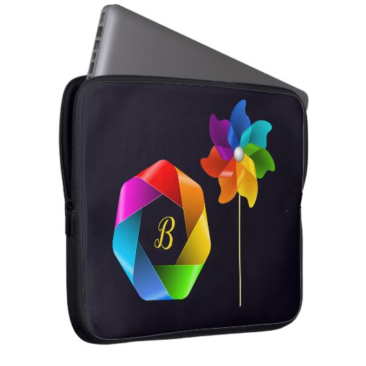 Monogrammed Pinwheel Electronics Bag Laptop Sleeve (Voorkant Rechts)