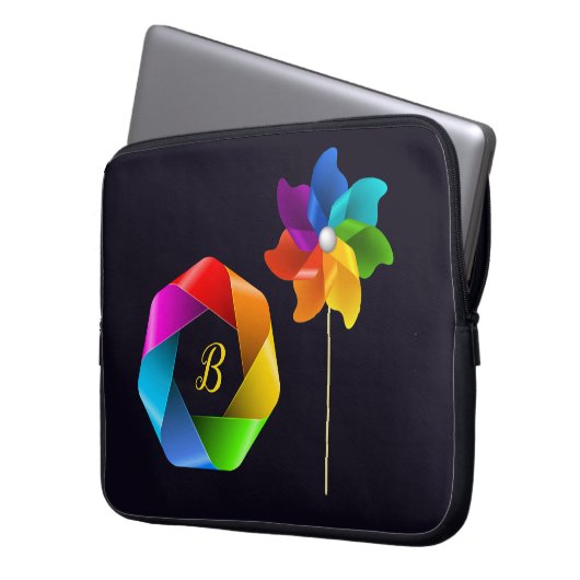 Monogrammed Pinwheel Electronics Bag Laptop Sleeve (Voorkant Links)