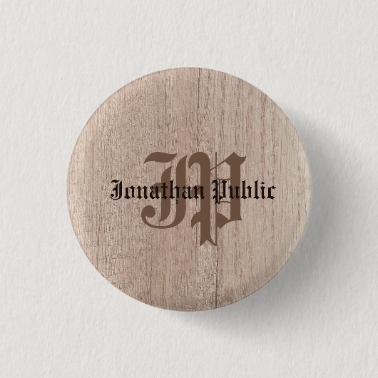 Monogrammed Plank Board Wood Kijk Sjabloon Ronde Button 3,2 Cm (Voorkant)