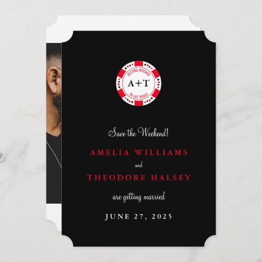 Monogrammed Poker Chip Save the Date Kaart (Voorkant / Achterkant)