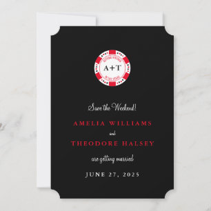 Monogrammed Poker Chip Save the Date Kaart
