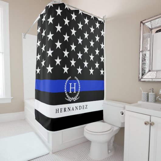 Monogrammed-politie met Amerikaanse vlag Douchegordijn (In situ)