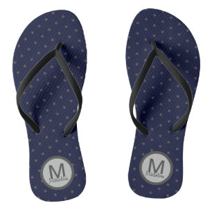Monogrammed Polka Dots Gray Dark Blue Teenslippers