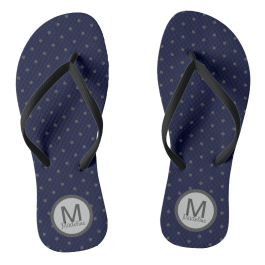 Monogrammed Polka Dots Gray Dark Blue Teenslippers (Voetbed)