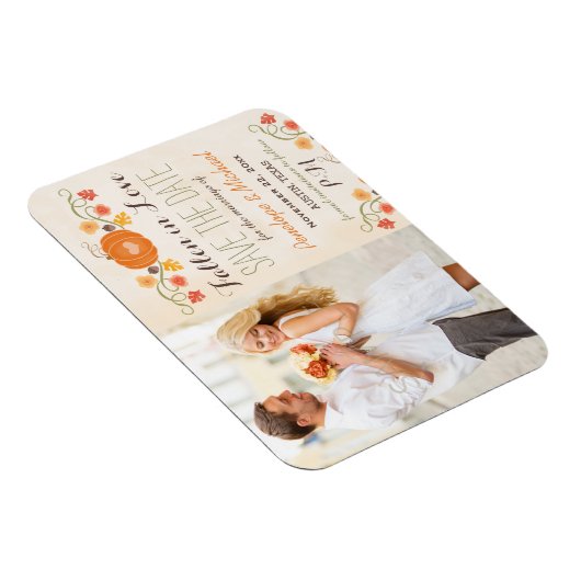 Monogrammed Pompoen Herfst Bruiloft Save the Date Magneet (Rechterzijde)