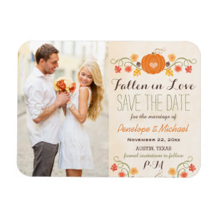 Monogrammed Pompoen Herfst Bruiloft Save the Date Magneet