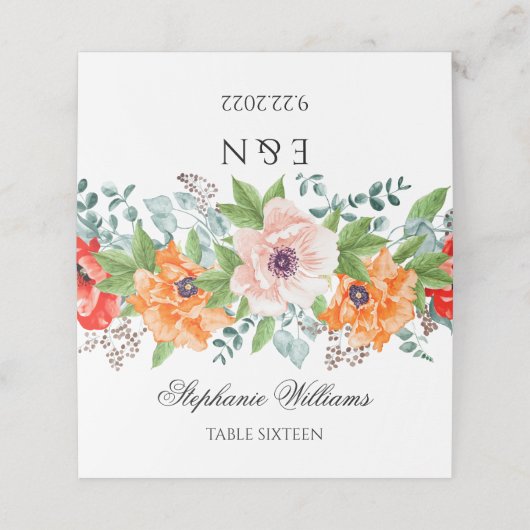 Monogrammed Poppy Flowers Plaatskaartje (Buitenkant ongevouwen)