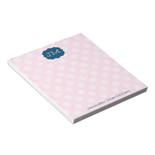 Monogrammed Preppy Notepad, Pink & Navy Notitieblok (Schuin)