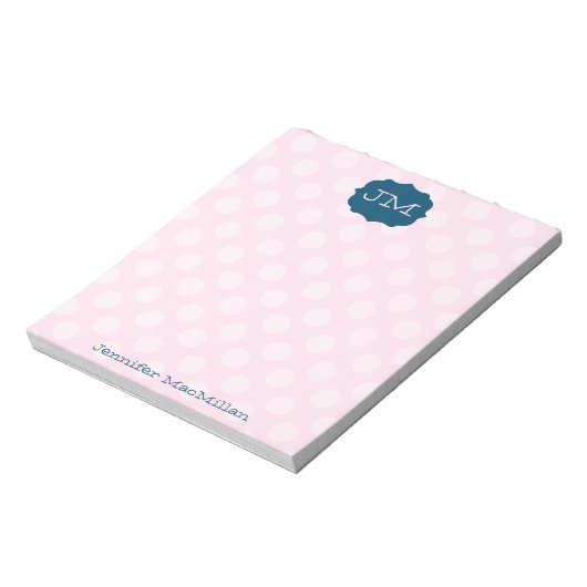 Monogrammed Preppy Notepad, Pink & Navy Notitieblok (Linkerzijde)