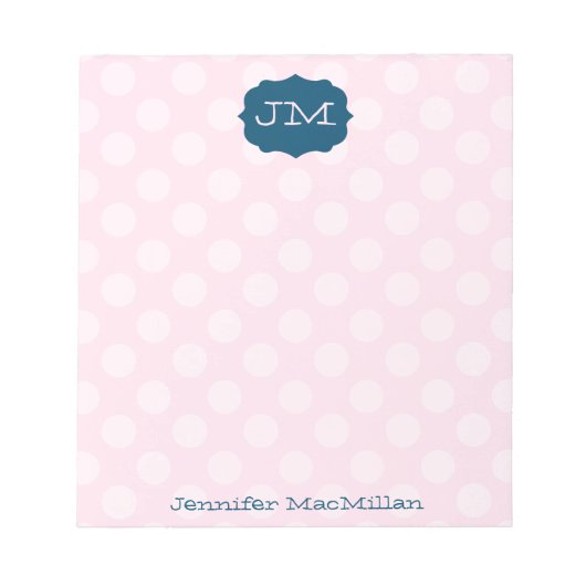 Monogrammed Preppy Notepad, Pink & Navy Notitieblok (Voorkant)