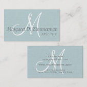 Monogrammed Professional, Light Blue Linen Visitekaartje (Voorkant / Achterkant)