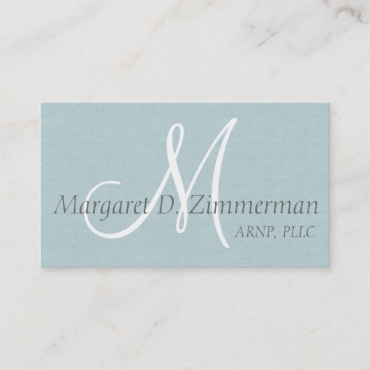 Monogrammed Professional, Light Blue Linen Visitekaartje (Voorkant)