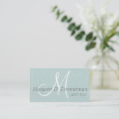 Monogrammed Professional, Paste Blue Linen Visitekaartje (Staand voorkant)