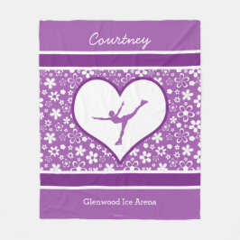 Monogrammed Purple Flowers Pattern Figuur Skating Fleece Deken