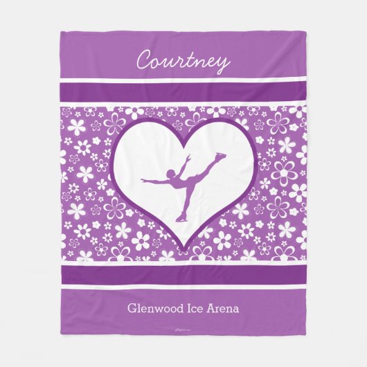 Monogrammed Purple Flowers Pattern Figuur Skating Fleece Deken (Voorkant)