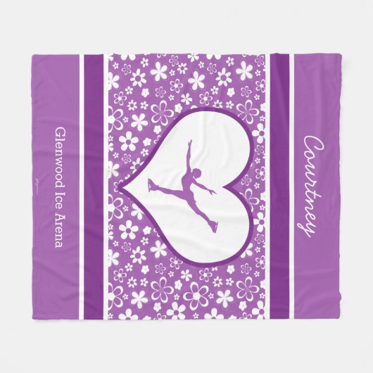 Monogrammed Purple Flowers Pattern Figuur Skating Fleece Deken (Voorkant (Horizontaal))