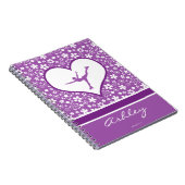 Monogrammed Purple Flowers Pattern Figuur Skating Notitieboek (Rechterzijde)