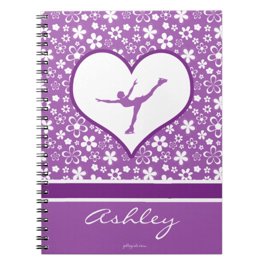 Monogrammed Purple Flowers Pattern Figuur Skating Notitieboek (Voorkant)